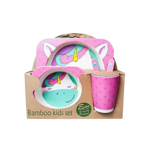 Juego de vajilla para niños de 5 piezas de fibra de bambú ecológico Juego de platos de bambú para niños con formas de animales