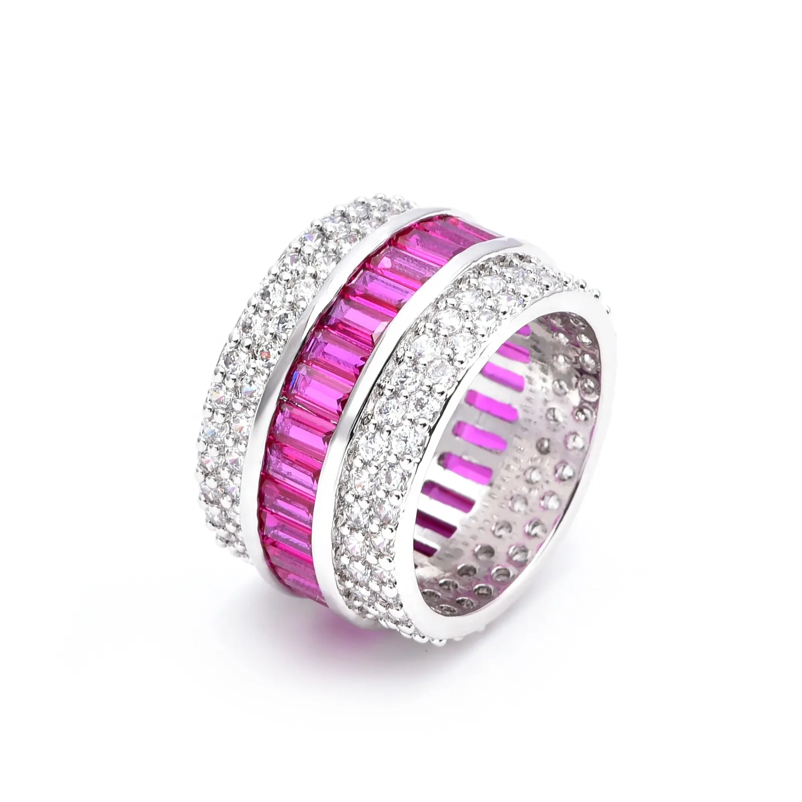 Conjunto de anillos de joyería de plata y cobre de forma redonda a la moda, fiesta de boda cortados para incrustaciones de diamantes, ropa informal para damas y niños