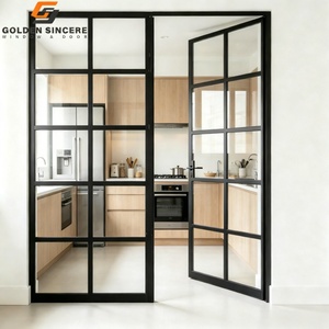 GS Soundproof Aluminum Frame Glass Kitchen Partition Door Transparent Tempered Glass Grid Door for Odor Control and <b>Lighting</b> - Product Image 1