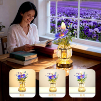 Lampu Meja LED Sentuh Isi Ulang dengan Peredupan Cahaya, Bentuk Bunga Narcisus, Mawar, Lily, Bunga Matahari, Tulip, Dilengkapi Vas Kristal untuk Dekorasi Ruangan, Pesta, dan Liburan
