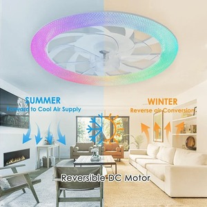LED <b>Ceiling</b> Fan <b>Light</b>, Modern Imitation Crystal Diamond <b>Remote</b> <b>Control</b>, RGB Color Dimming Ventilation Fan, Home Bedroom Lighting - Product Image 1
