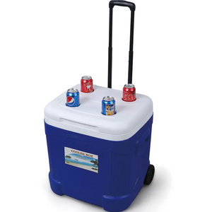 Plastic beer food cooler box with trolley to keep item cooling capacity 55L wheeled cooler box Insulated Roller Cooler Box