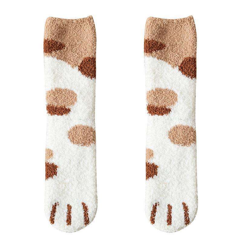 Cats Fashion Soft Fuzzy Knit Wholesale Animal Slipper Fluffy Women Custom Fleece Bed Cat Paw Sleeping Long Socks