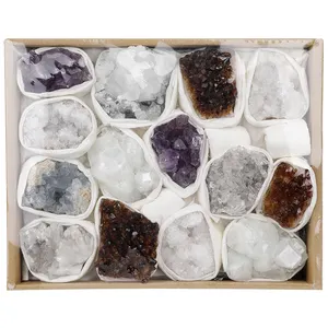 Box Package Amethyst Aquamarine Citrine Agate Mixed White Crystal Quartz Natural Stones