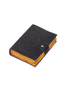 Carnet fait main en cuir gaufré avec bouton tactile, couverture rigide, fermoir, motif floral, fil aquarelle, cadeau vintage, bordure festonnée - Product Image 4