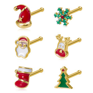 Bijou de piercing nasal pour enfants Hisera, en acier inoxydable 316, nez droit, thème Père Noël/Noël, bijoux de fête - Product Image 1