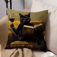 Kongyu Heimtextilien Lustige Schwarze Katze beim Weintrinken Kissenbezüge Dekorative Kissenhüllen für Sofa Couch Wohnzimmer
