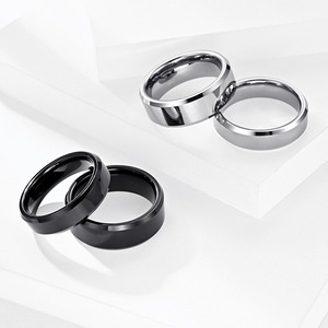 Men's Tungsten Steel <b>Ring</b> 6mm 8mm Black Silver Geometric Simple Design Gift Jewelry - Product Image 1