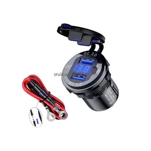 12v שקע USB טעינה כפולה 3.0 מטען USB שקע 12v עם מתח הוביל ומתג, רכב אלומיניום עמיד למים