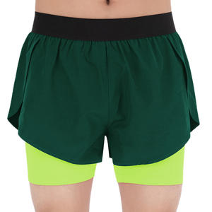 Forrado bolsillo Fitness entrenamiento gimnasio pantalones cortos verano hombres transpirable diverge lado 2 en 1 tejido de punto Casual 100% poliéster cintura media - Product Image 5