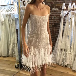 Nouvelle Robe Courte d'Été Sans Bretelles et Dos Nu avec Chaîne de Perles et Plumes pour <span class=keywords><strong>Femme</strong></span> - Vente Flash - Product Image 2