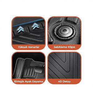 Ensemble de tapis de sol 4D noirs avec un design unique de piscine Compatible avec Fiat Egea Cross 2020 et modèles ultérieurs Turquie - Product Image 1