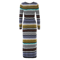 KD2387 Nouveautés Robe élégante vintage pour femme, printemps-automne, manches longues, robe mi-longue tricotée rayée pour femme