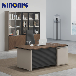Sinonis Modern Dark Wood Executive Office Desk and Chair Set with Box Drawer Ready to Ship - Product Image 1