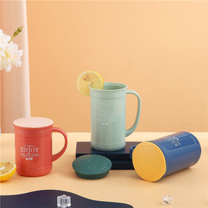 Tasse puissante réutilisée à double paroi créative personnalisée de 400ml avec couvercle tasse de thé au lait de pique-nique de voyage en plastique PP avec poignée - Product Image 4
