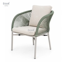 Chaise de salle à manger d'extérieur moderne de luxe en aluminium, design italien, fauteuil de patio tressé en corde avec coussin imperméable pour villa