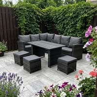 Ensemble de salon de jardin moderne 6 pièces en rotin PE durable avec coussins résistants à l'eau pour 9 personnes