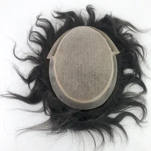 Esilk ipek üst peruk dayanıklı dantel ön doğal derisi 4 inç hint Remy İnsan saçı erkekler için yedek