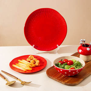 Ensemble de vaisselle en céramique de style nordique, bol et assiette rouges, vaisselle ronde pour adultes, ensemble cadeau, porcelaine blanche de haute qualité DW966B 6 DP1737B 8 10 - Product Image 1
