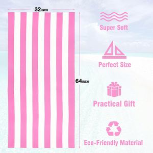 Serviette de plage et de piscine en microfibre surdimensionnée à faible quantité minimale de commande, serviette de bain rayée rose à séchage rapide - Product Image 4