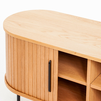 Stand TV Veneer kayu padat Modern, dengan rak penyimpanan terbuka untuk furnitur ruang tamu konsol Media besar kabinet TV