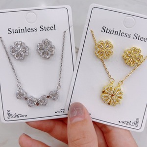 Best-seller transfrontalier 2024 : Ensemble collier et boucles d'oreilles en acier titane serti de diamants géométriques, style minimaliste européen-américain - Product Image 3