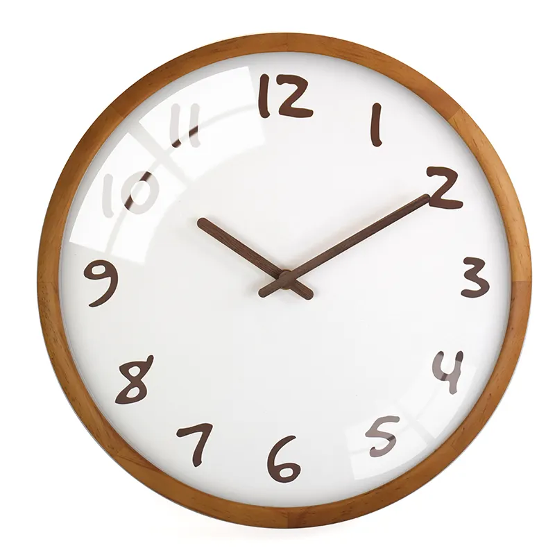 Amazon hot sale wood frame dome glass cover modern decorative wooden wall clock