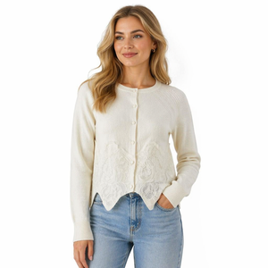 Cardigan Corto in Lana per <span class=keywords><strong>Donna</strong></span>, Personalizzabile, con Lavorazione in <span class=keywords><strong>Pizzo</strong></span>, per la Stagione Primaverile, da Produttore OEM ODM all'Ingrosso - Product Image 1