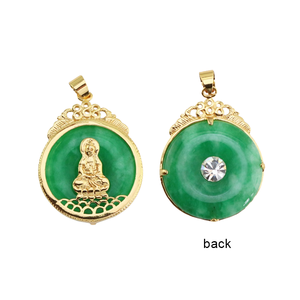YL0078 จี้หยกเขียวทรงกล<span class=keywords><strong>ม</strong></span>แบบจีน ชุบทอง 18K ทำจากทองเหลือง ประดับหยก <span class=keywords><strong>กวน</strong></span><span class=keywords><strong>อิ</strong></span><span class=keywords><strong>ม</strong></span> พระพุทธรูป เครื่องรางนำโชคสำหรับผู้ชายและ<span class=keywords><strong>ผู้หญิง</strong></span> - Product Image 2