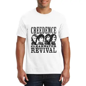 Pas cher Hommes Hippie Graphic Tee T-Shirt D'été À Manches Courtes Creedence Clearwater Revival Imprimé Coton T Shirts Casual Rock Tops