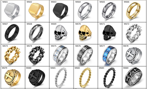 Nhẫn thép không gỉ mạ vàng 18k, thiết kế đá zirconia khối lớn, nhẫn thời trang, nhẫn đầu lâu vàng 18k thép không gỉ dành cho nam - Product Image 2