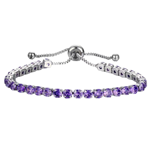 Pulsera de tenis geométrica de amatista chapada en rodio para mujer, estilo clásico, ajustable, regalo de joyería - Product Image 2