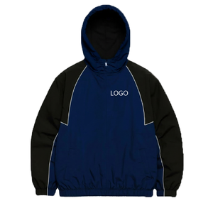 Chaqueta Cortavientos Azul Unisex con Capucha y Logotipo Personalizado Bordado, Diseño Retro Deportivo Vintage, Corte Holgado y Oversize - Product Image 1