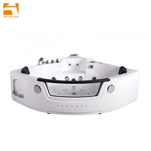 Bañera de hidromasaje de esquina interior blanca con luces LED, bañera de hidromasaje doble con jacuzzi doble para baño, calentador térmico en forma de triángulo - Product Image 1