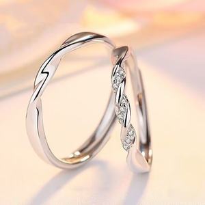 Cincin pertunangan, cincin pasangan abadi, Zircon Inlay geometris S925 Sterling Silver, gelombang air, cincin dapat disesuaikan - Product Image 5