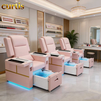 Fauteuil de pédicure électrique inclinable rose avec bain à remous sans tuyauterie et design doré pour équipement de salon de manucure et spa