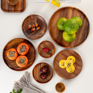 Acacia <strong>Wood</strong> Dinner <strong>Plates</strong> Round Acacia <strong>Wood</strong> <strong>Plate</strong> Set Easy Cleaning Lightweight for Dishes Snack Dessert - Product Image 1