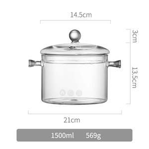 Marmites de cuisine transparentes à double oreille de grande taille, marmite de cuisine en verre borosilicate - Product Image 5