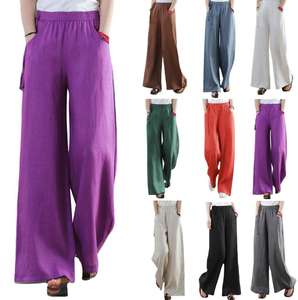 Pantalon en coton européen et américain pour <span class=keywords><strong>femme</strong></span>, ample, large, taille haute, droit, rétro, décontracté - Product Image 1