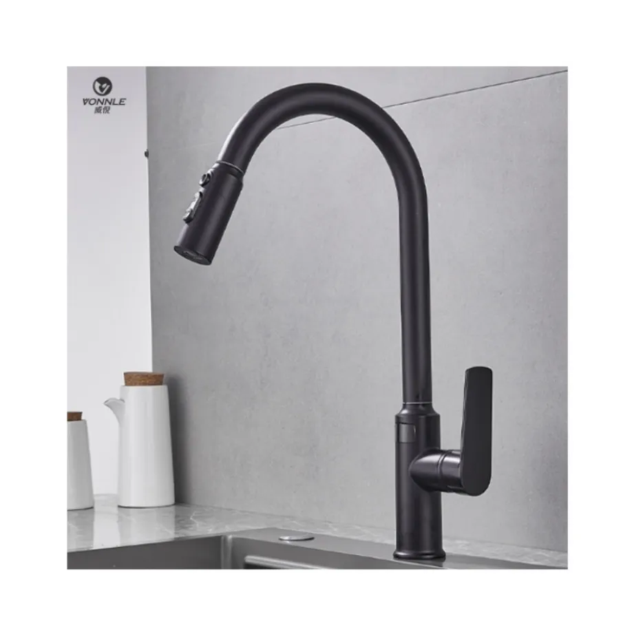 New Design black single pull out faucet with instant electric water heater kitchen faucet tap