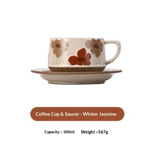 Juego de Tazas de Café Comerciales de Bambú, Taza Retro <span class=keywords><strong>para</strong></span> Latte, Taza Simple <span class=keywords><strong>para</strong></span> Té con Leche <span class=keywords><strong>y</strong></span> Flores, Platillo de Cerámica Japonés de 300 ml con Asa - Product Image 6