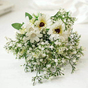 Elegante Margarita blanca y aliento de bebé ramo de flores artificiales decoración del hogar centro de mesa de boda arreglo Floral de imitación - Product Image 6