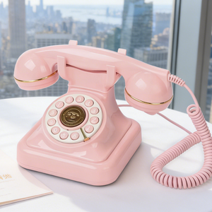 Téléphone fixe antique de style ancien, cadran rotatif, clavier à touches, téléphones filaires en plastique pour la maison, le bureau ou l'hôtel - Product Image 1