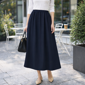 Falda Larga de Mujer, Estilo Casual Minimalista, Cintura Elástica, Mezcla de Algodón y Spandex, Corte en A, Color Sólido, Cintura Media - Product Image 6