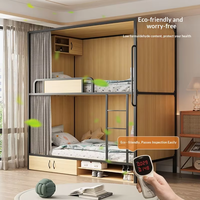 Lit superposé en acier et bois de haute qualité avec barrières de sécurité, lit d'appartement moderne et minimaliste pour adultes et étudiants avec rangement intégré