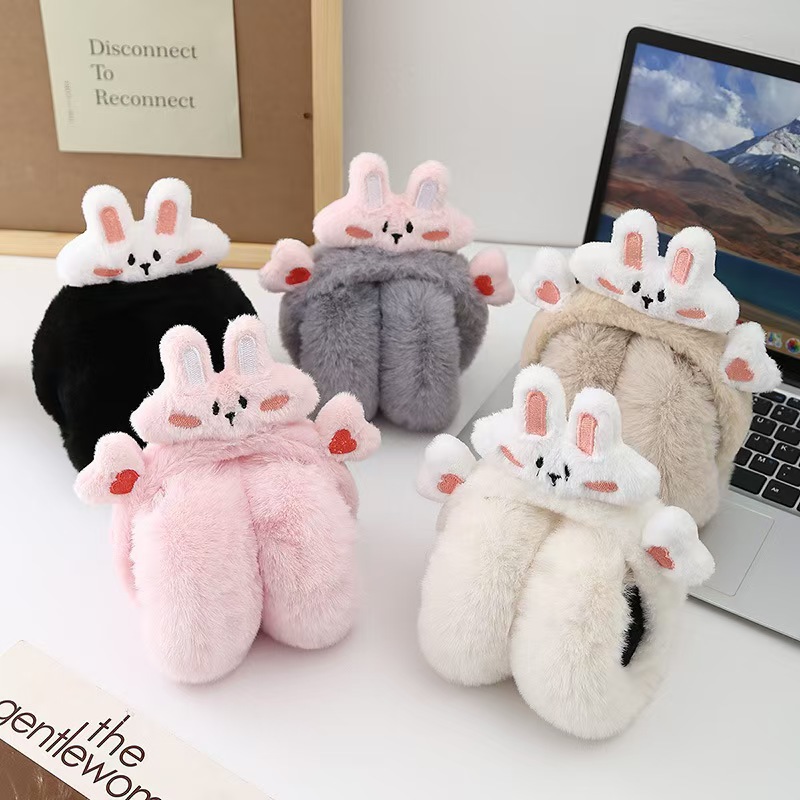 FF3254 Foldable Windproof Warm Faux Fur Ear Muffs With Cute Ear