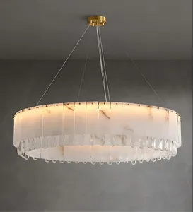 Lustre en or de luxe, double lampe suspendue avec pendentif en marbre d'alabastro naturel, luminaire <span class=keywords><strong>pour</strong></span> salon, décoration intérieure, lustre en marbre - Product Image 3