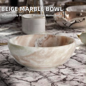 Bol de service classique en marbre beige clair poli, fait main, en pierre naturelle, pour table à manger et comptoir de cuisine - Product Image 2
