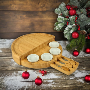 Plateau à fromage rotatif en bambou avec tiroir à couteaux, plateau de charcuterie, grand plateau de service rond, cadeau de déménagement unique - Product Image 6