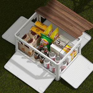 Boîte <span class=keywords><strong>de</strong></span> <span class=keywords><strong>rangement</strong></span> pliante en plastique avec dessus en bois, idéale pour une utilisation en <span class=keywords><strong>extérieur</strong></span> comme récipients <span class=keywords><strong>de</strong></span> stockage et table - Product Image 3